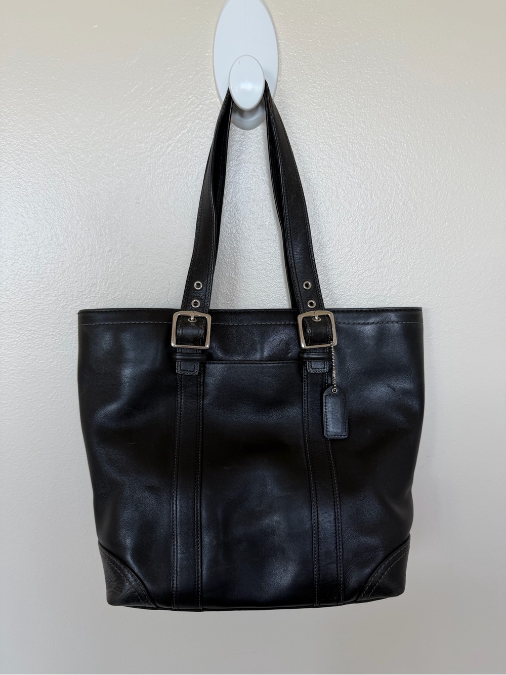 COACH Hampton F10194 Vintage Black Smooth Leather Tote Shoulder Bag